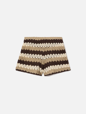 Brown striped Meave crochet shorts
