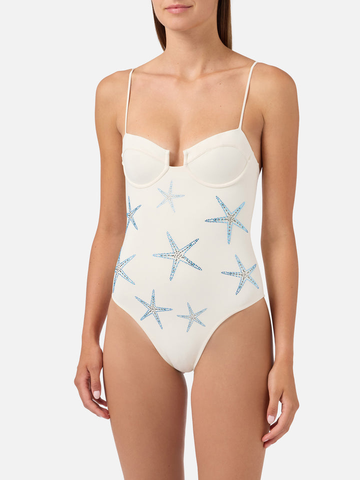Maillot de bain une pièce Medea ivoire avec broderie étoile de mer 