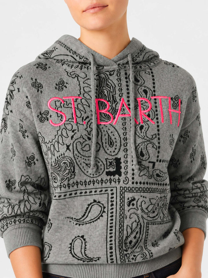 Sudadera cropped Grey Meg en cashmere mezclado con estampado bandana 