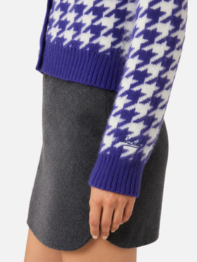 Cardigan Megeve cropped con fantasia pied de poule viola