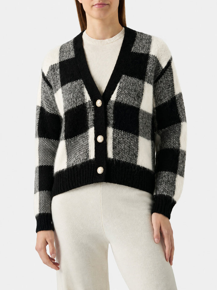 Cardigan corto Megeve fantasia vichy con bottoni gioiello