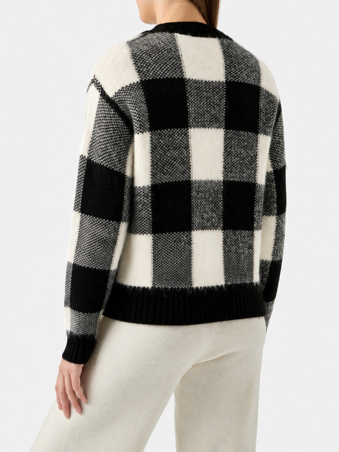 Megeve kurzer Cardigan in Schwarz-Weiß-Vichy mit Schmuckknöpfen 