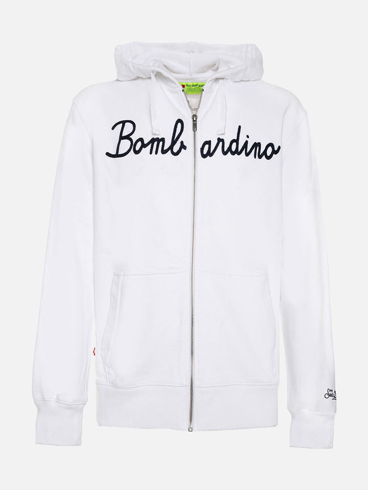 White man sweatshirt Bombardino front embroidery
