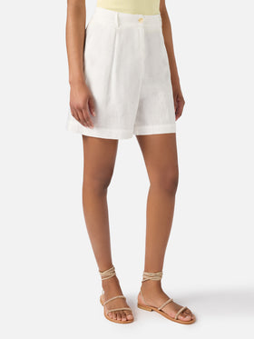 White Maggy linen shorts