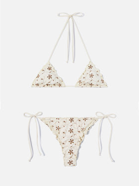 Sagittarius Miami bikini in panna sangallo with contrast embroidery