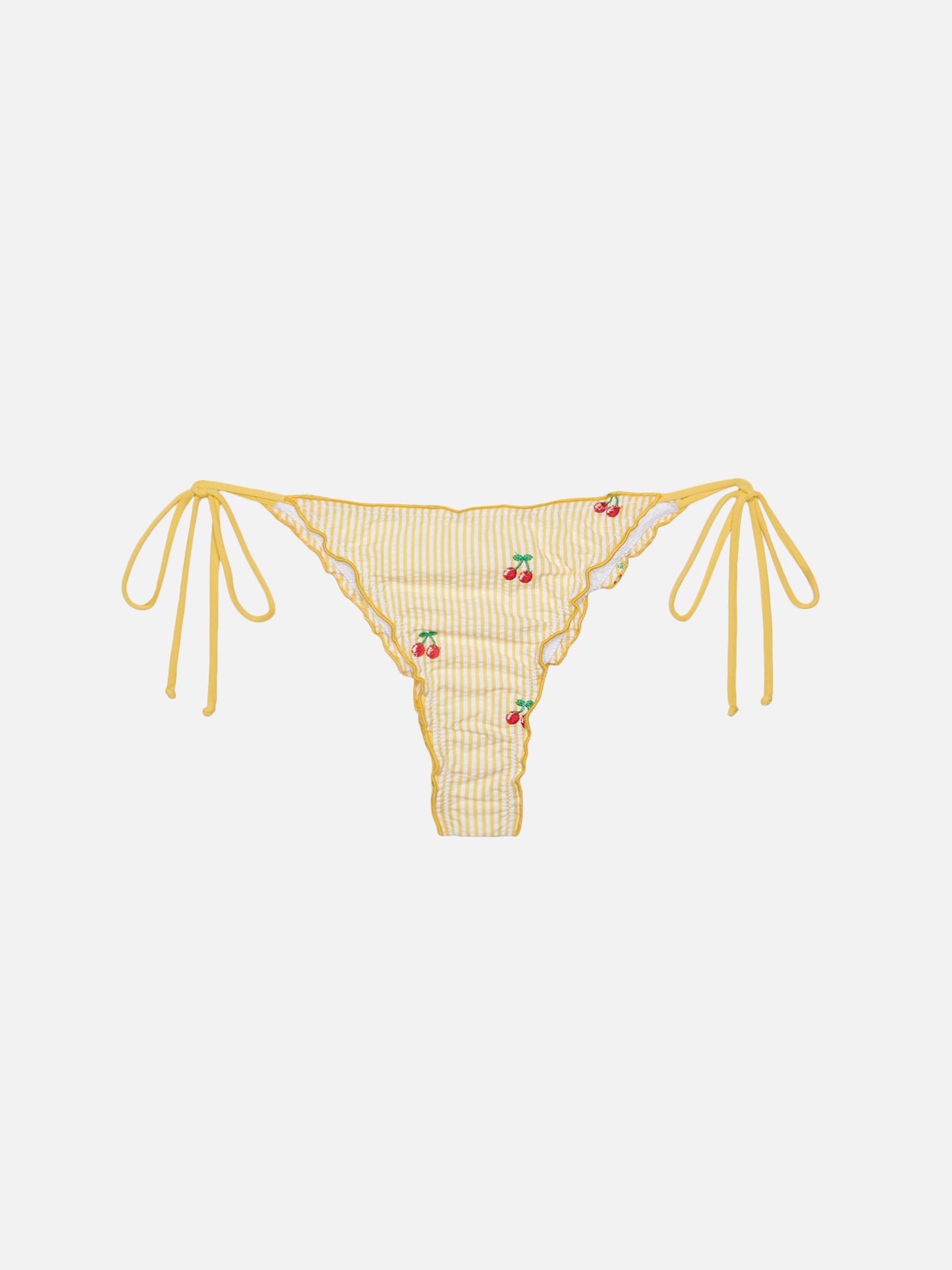 Miami seersucker cheeky swim briefs with striped print and cherry embroidery
