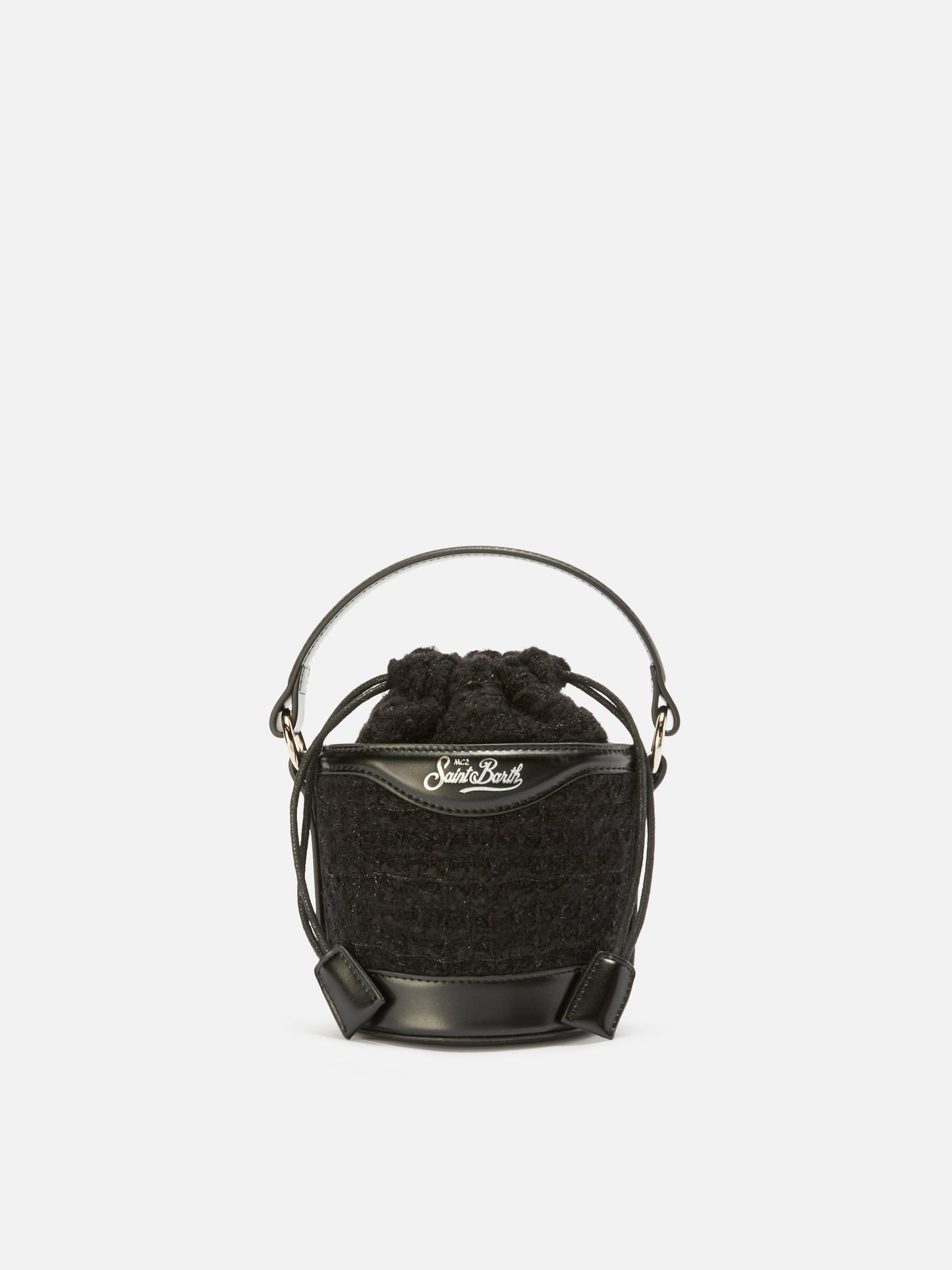 Mila Tweed Bucket Bag in black tweed wool blend