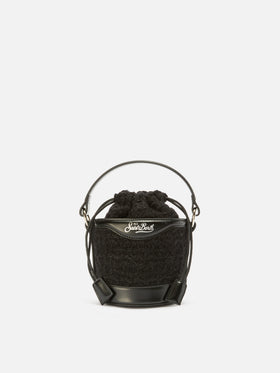 Mila Tweed Bucket Bag in black tweed wool blend