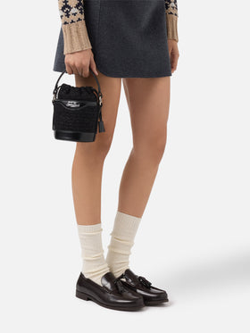 Mila Tweed Bucket Bag aus schwarzem Tweed-Wollmischgewebe