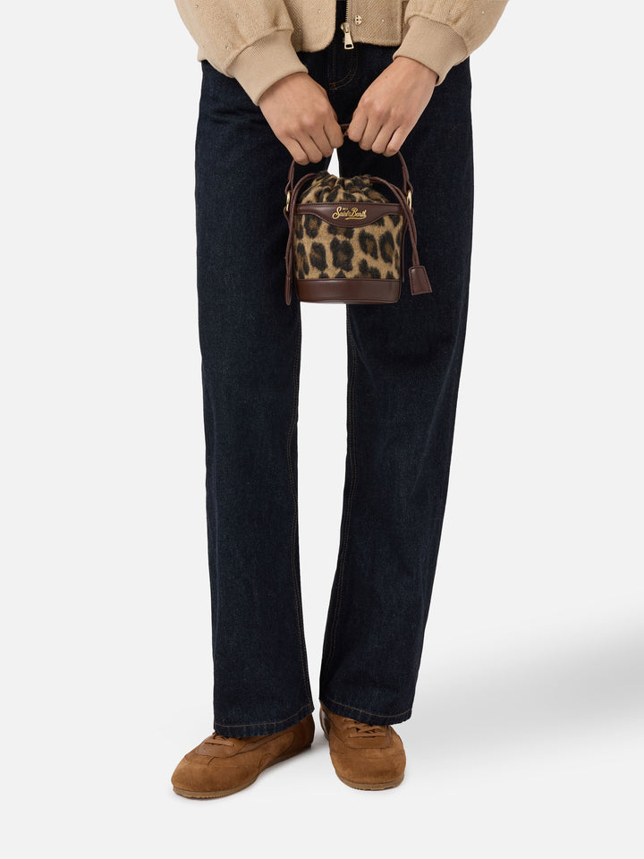 Mila Tweed Bucket Bag in leopard-print wool blend tweed