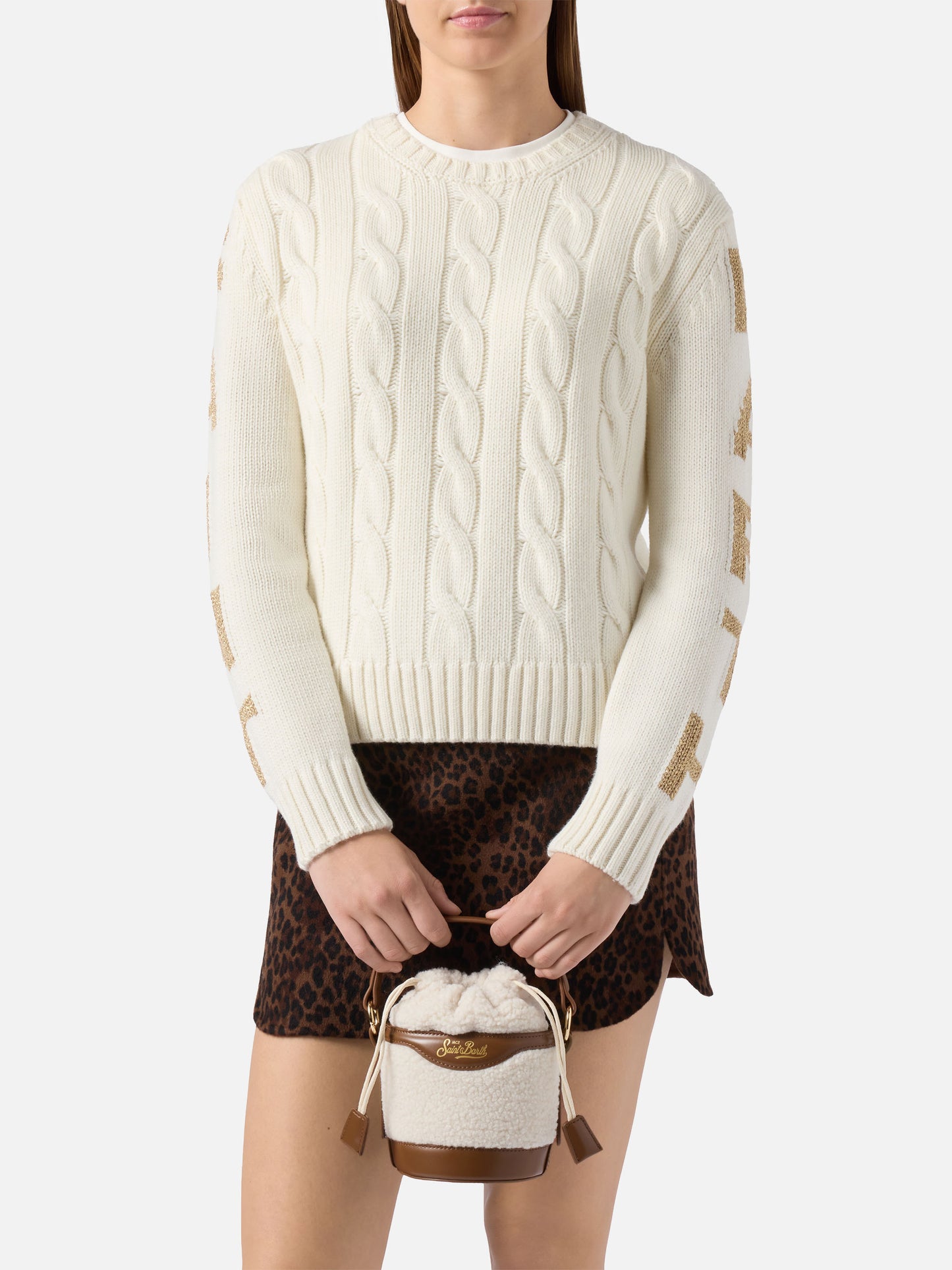 Mila Teddy Bucket Bag in white sherpa