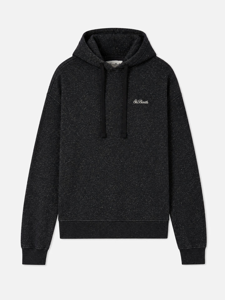 Sweat à capuche Mindy en mélange de coton-lurex noir 