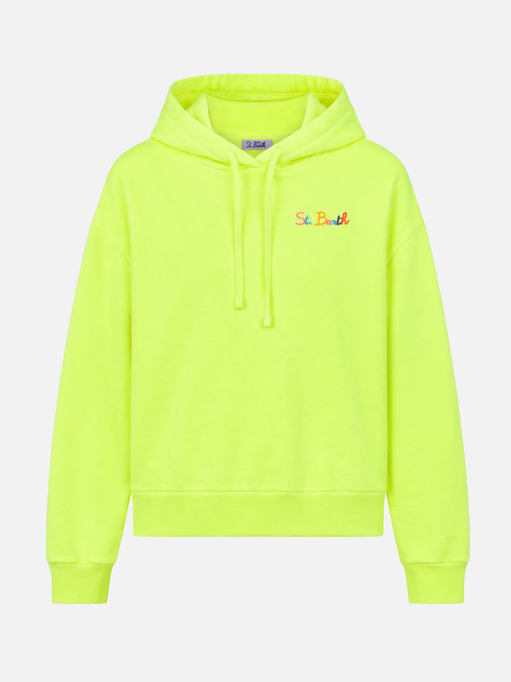 Fluo yellow hoodie with St. Barth embroidery