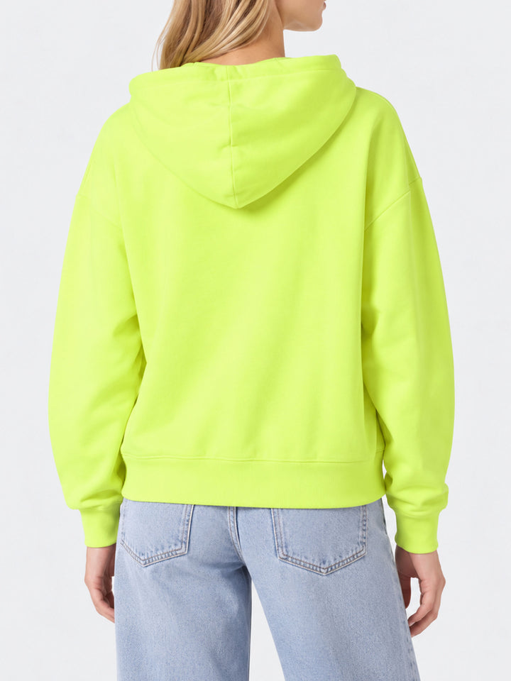 Felpa giallo fluo con cappuccio con ricamo St. Barth