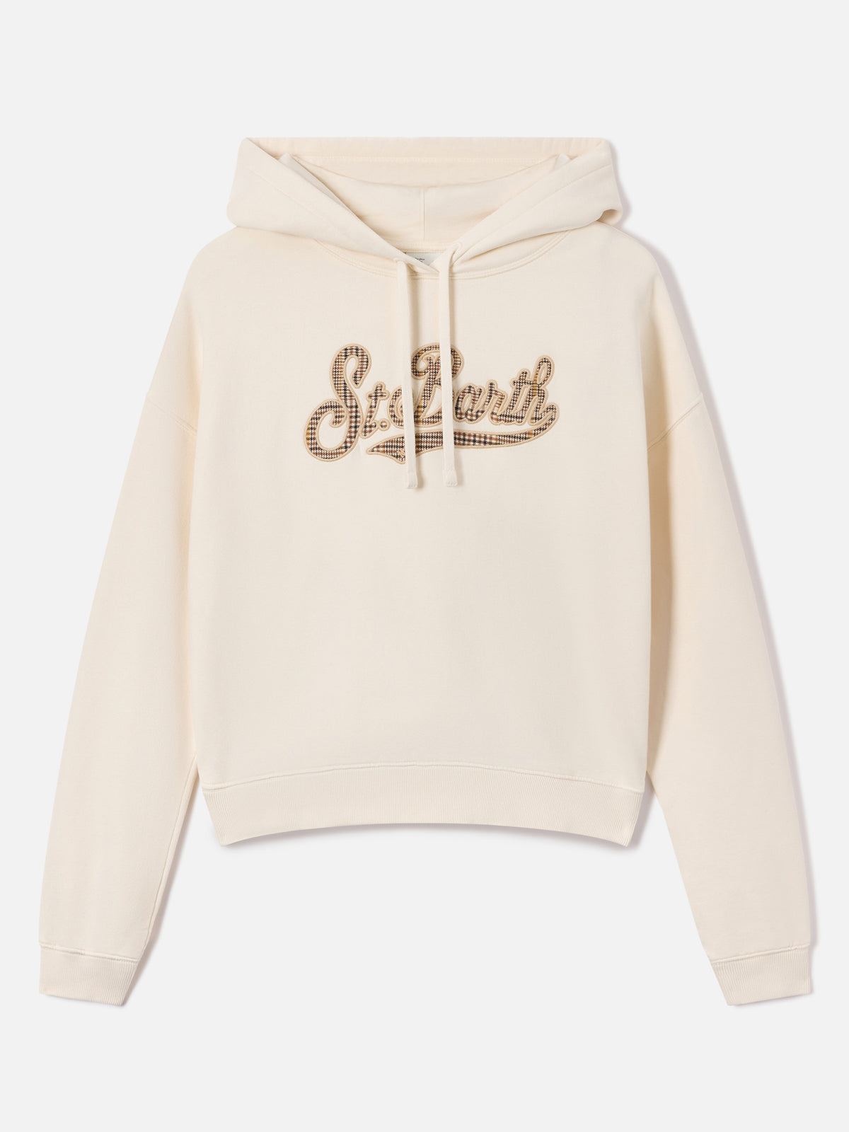 Sudadera con capucha Mindy Off white con inserto de logo tartán 