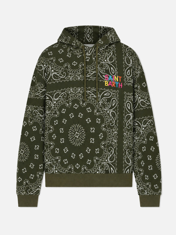 Green Mindy hooded sweatshirt with bandana print