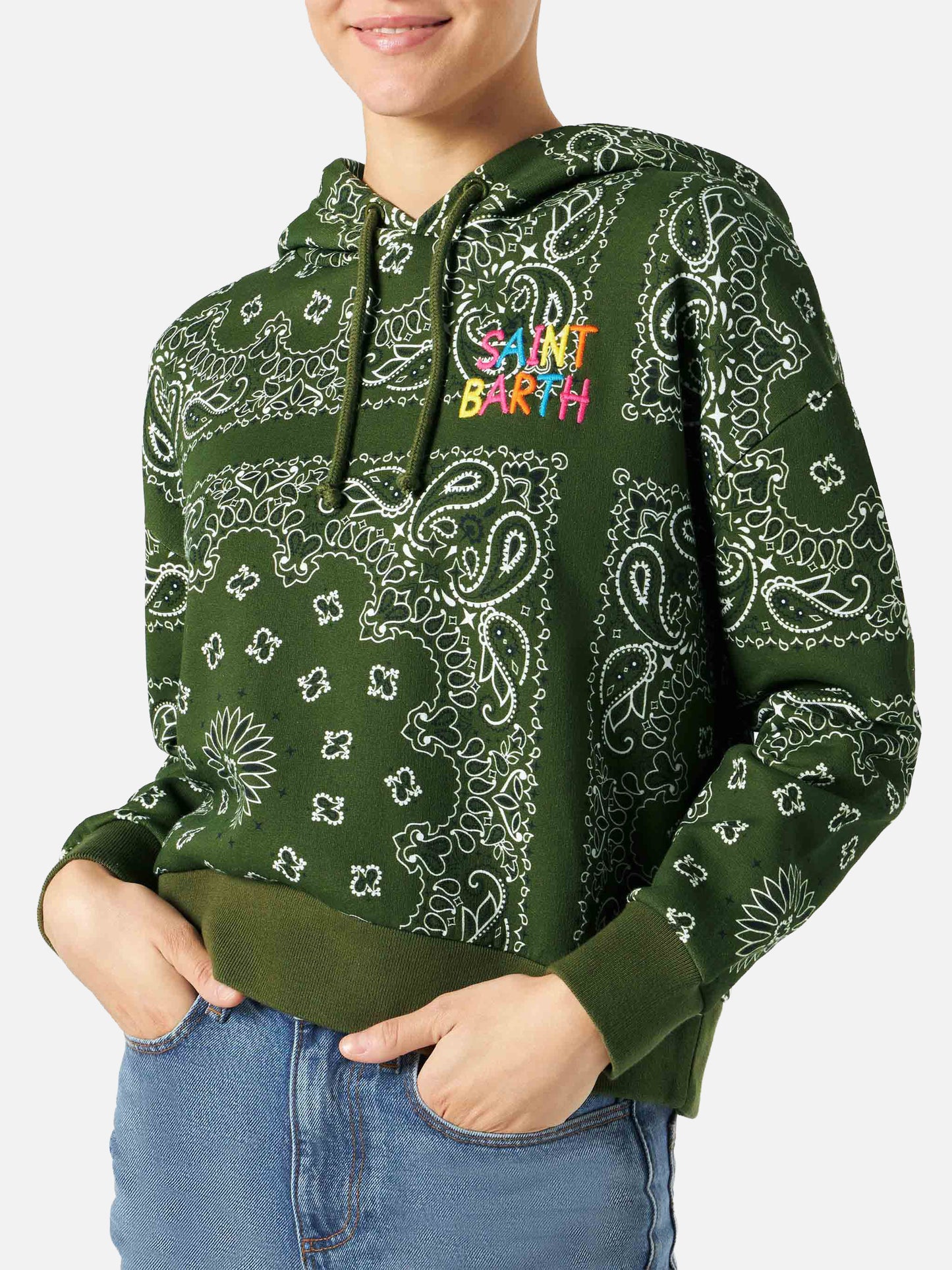 Sweat-shirt à capuche Green Mindy avec imprimé bandana 