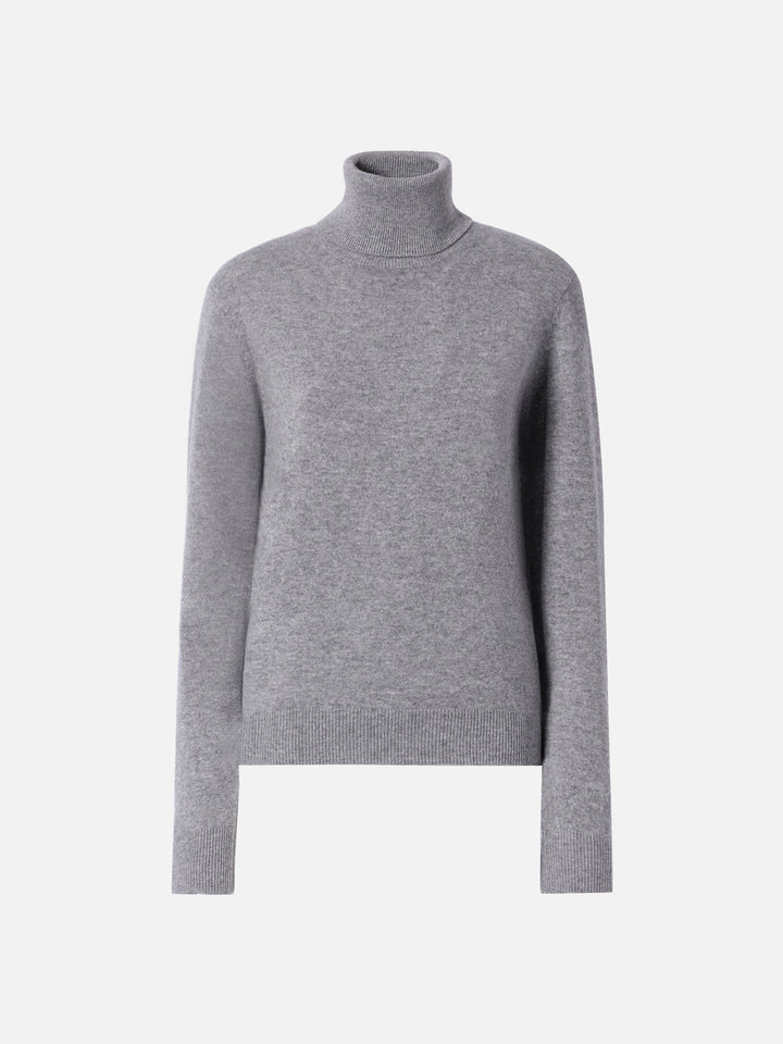 Moody turtleneck sweater in cashmere in grey melange with St. Barth embroidery
