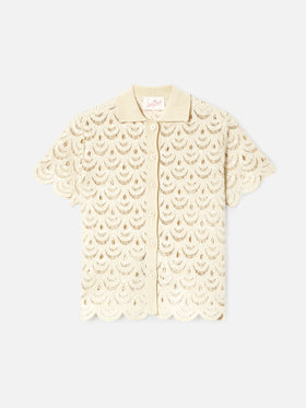 Meave crochet-effect cotton knit polo with sequins