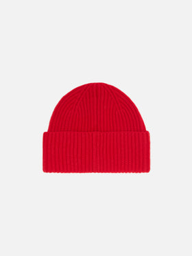 Berretto Moss in maglia rossa a coste con ricamo St. Barth