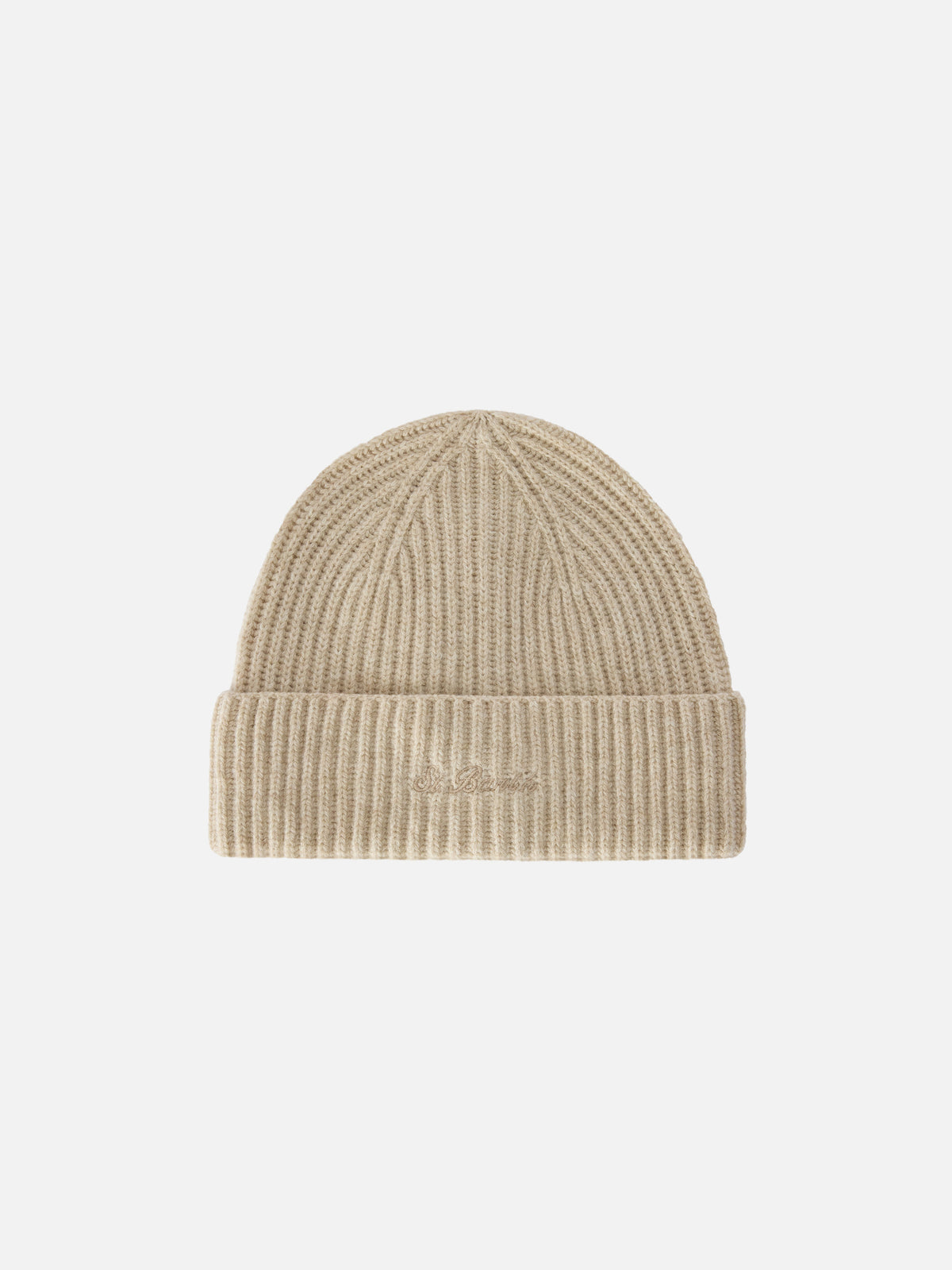 Berretto Moss beige in lana con ricamo logo