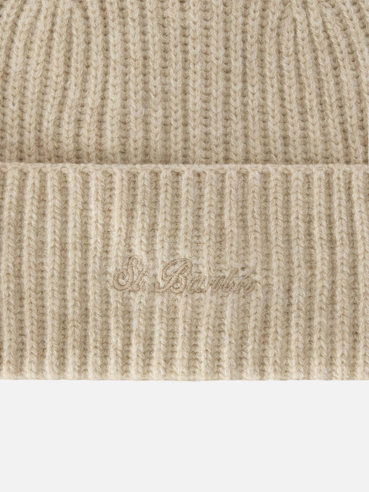 Berretto Moss beige in lana con ricamo logo