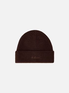 Brown Moss wool beanie with logo embroidery