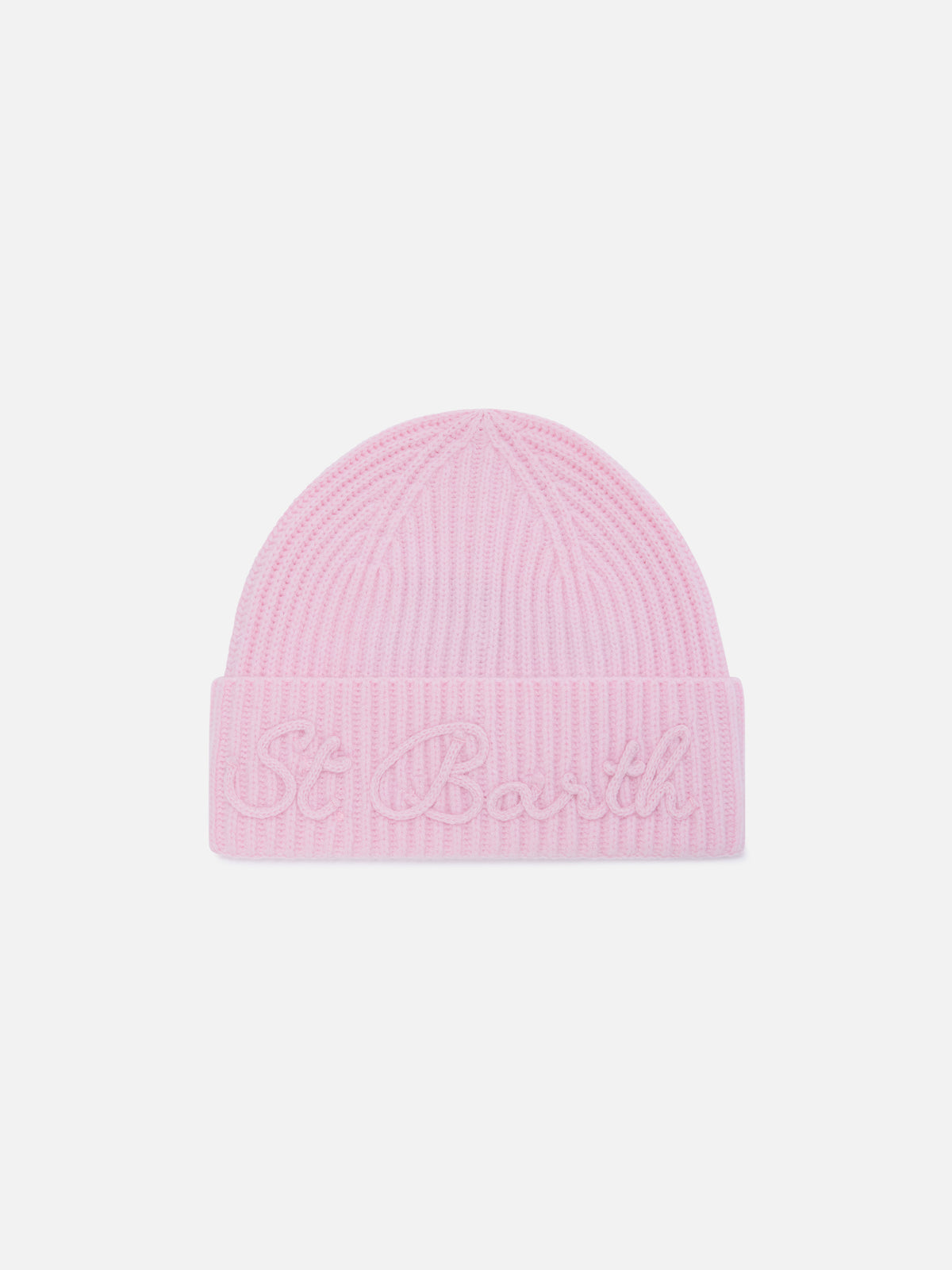 Pink Moss alpaca wool blend beanie with logo embroidery