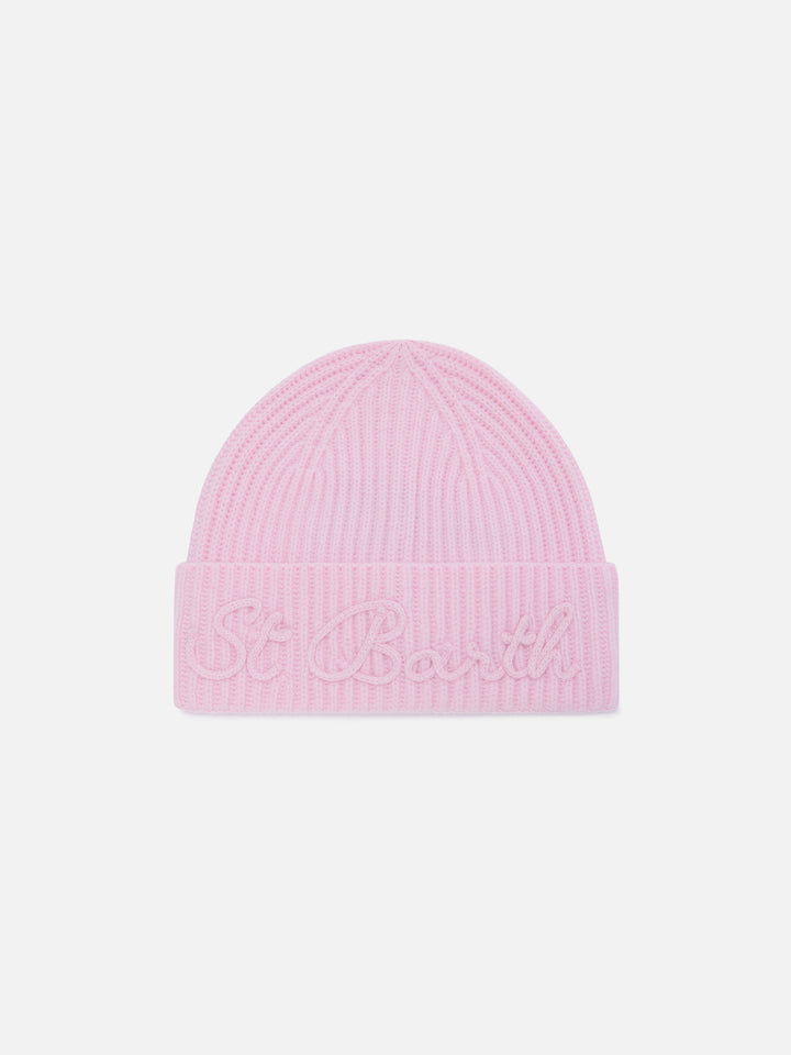 Bonnet Pink Moss en mélange de laine d’alpaga avec broderie du logo 