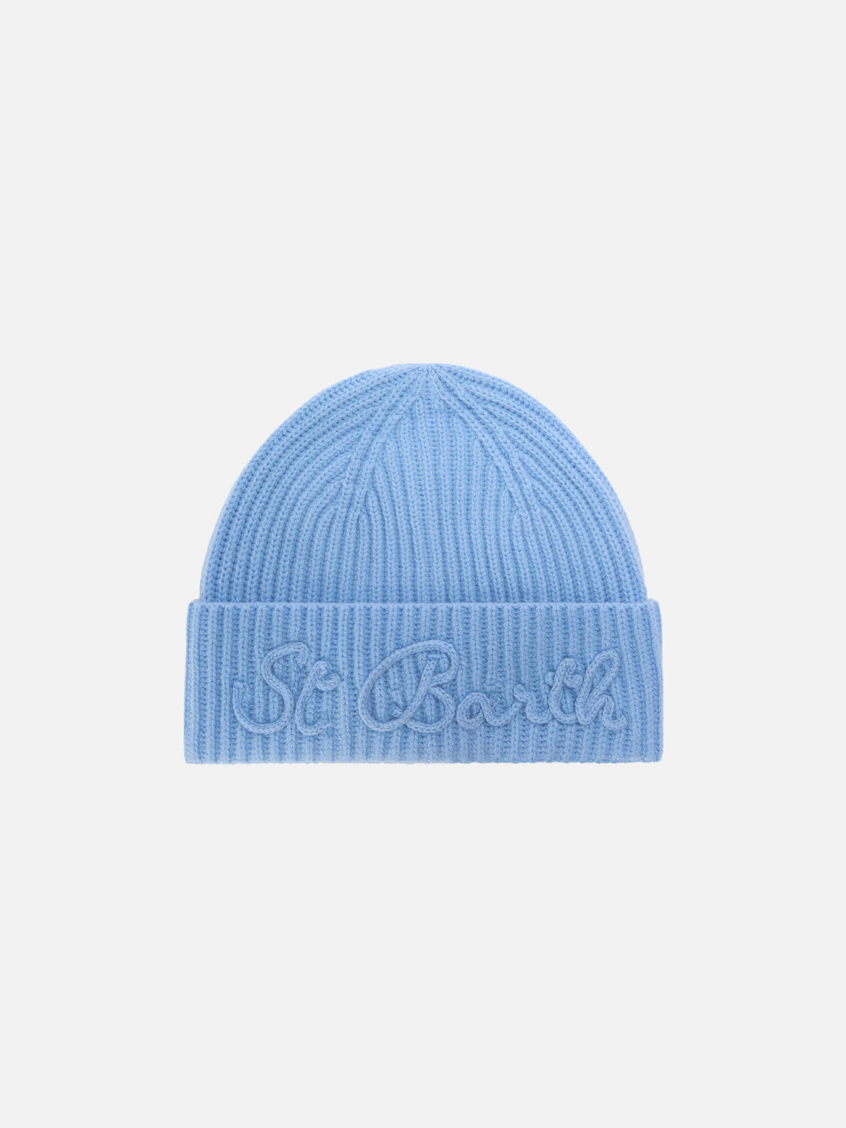 Bonnet en mélange de laine d'alpaga Light blue Moss avec broderie logo 