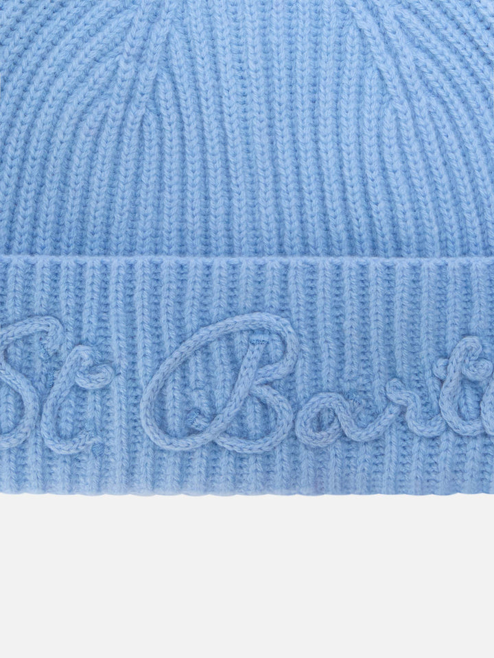 Gorro beanie de mezcla de lana de alpaca Light blue Moss con bordado del logo 