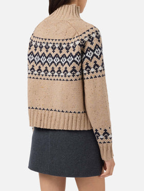 Beigefarbener Myra-Pullover aus Donegal-Wollmischung mit Fair-Isle-Jacquardmuster