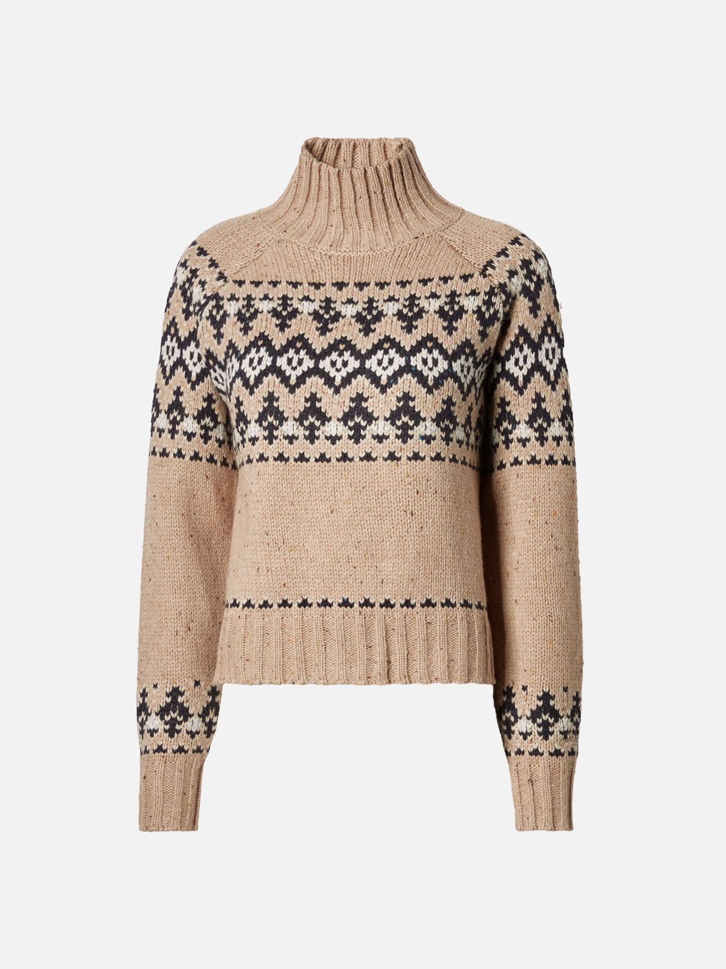 Beigefarbener Myra-Pullover aus Donegal-Wollmischung mit Fair-Isle-Jacquardmuster