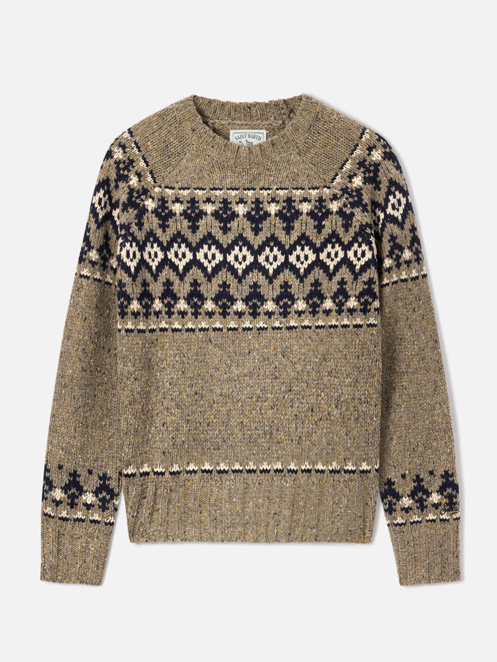 Merida Donegal wool blend crewneck knit with fair isle pattern