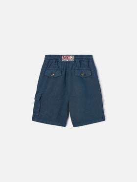Navy blue bermuda shorts Marseille Jr in linen