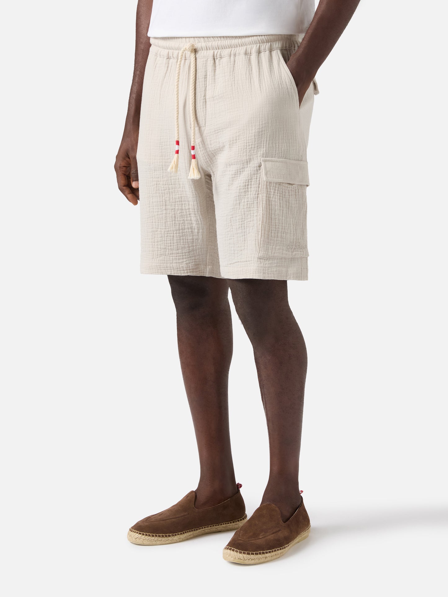 Bermudas Marseille en gasa arrugada de puro algodón soft beige 