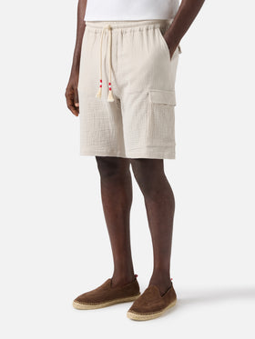 Bermudas Marseille en gasa arrugada de puro algodón soft beige 