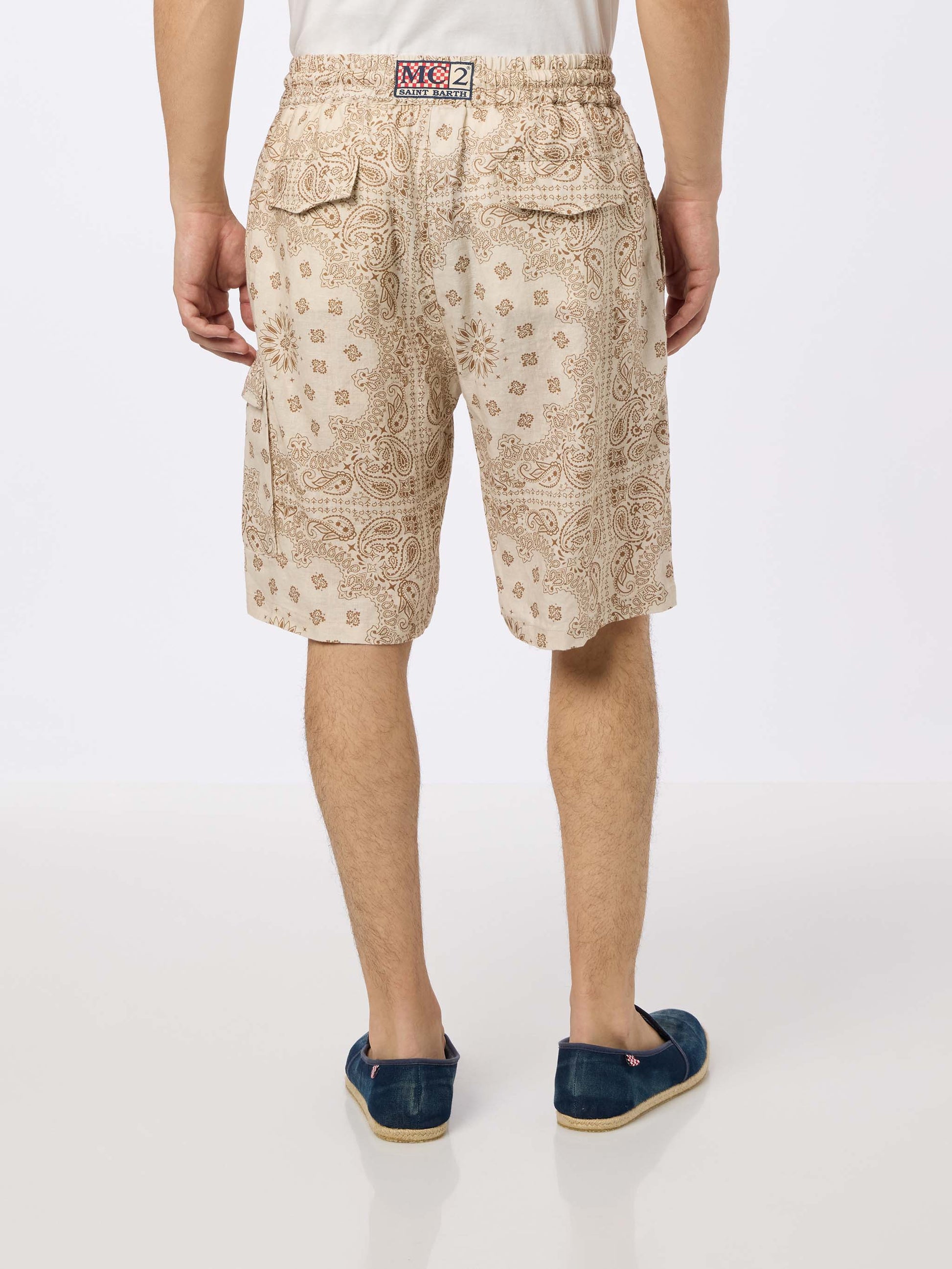 Man linen bermuda Marseille with bandanna print - MC2 Saint Barth