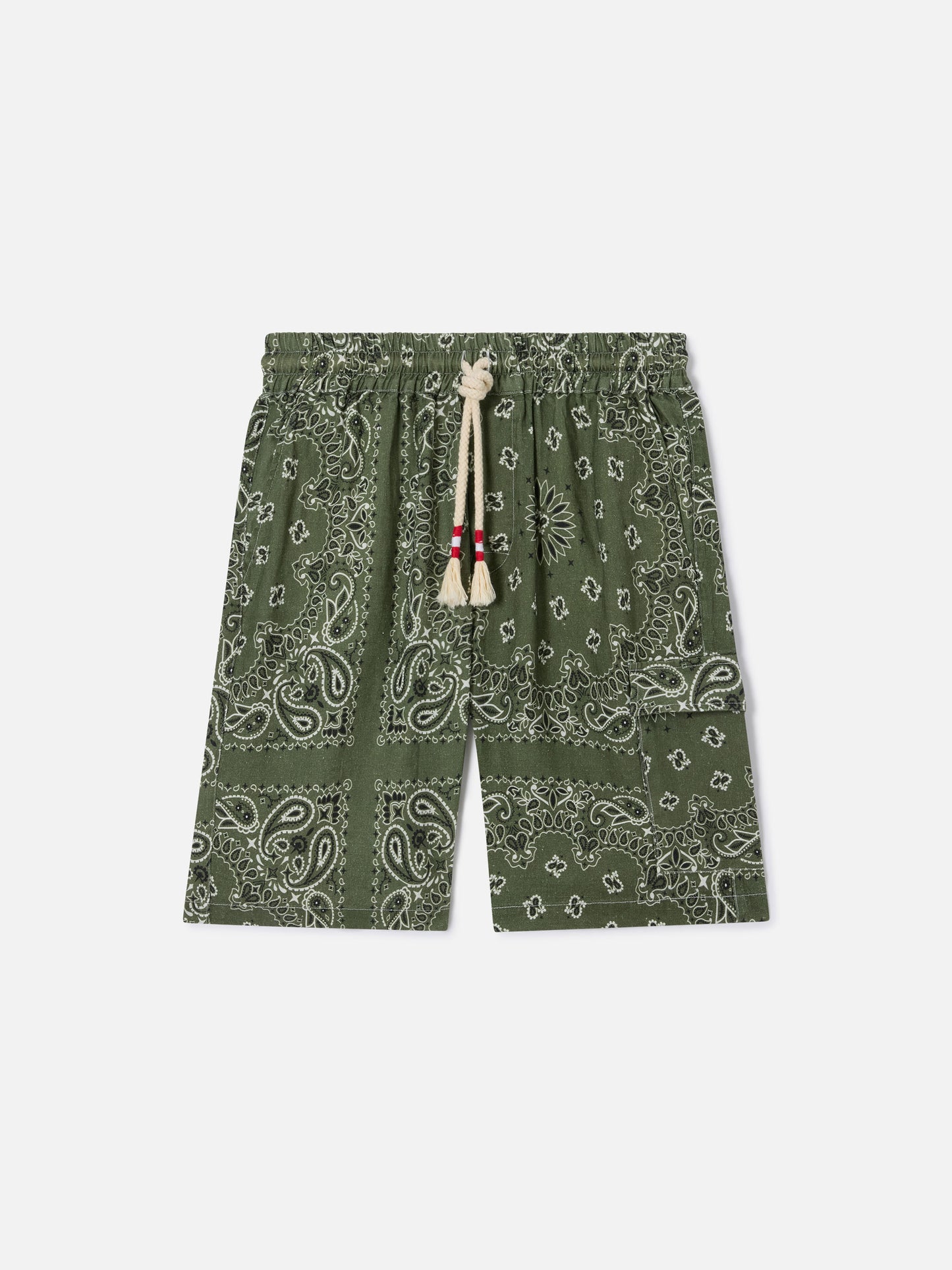 Marseille military green bandana linen bermuda shorts