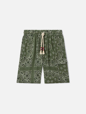 Marseille military green bandana linen bermuda shorts