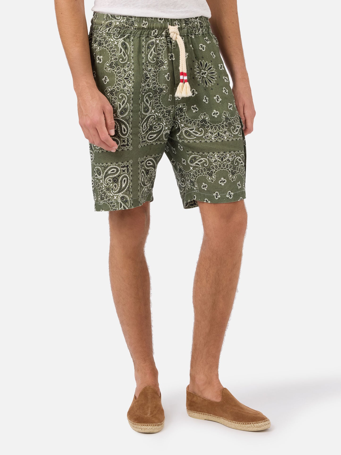 Marseille military green bandana linen bermuda shorts
