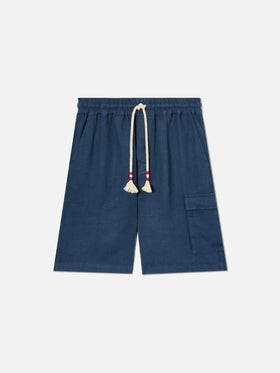 Navy blue Marseille bermuda shorts in pure linen