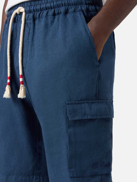 Navy blue Marseille bermuda shorts in pure linen