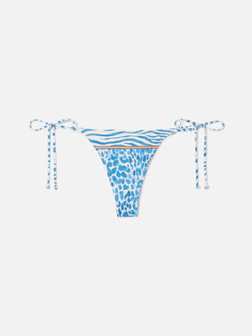 Bas de bikini brésilien Marielle avec imprimé safari bleu 