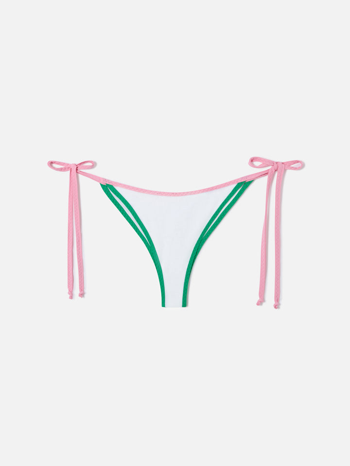 White terry Marielle string swim briefs with piping
