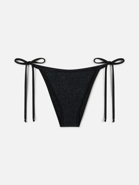 Marielle String brazilian bikini bottoms in black crinkle fabric