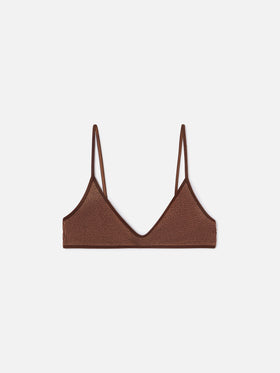 Top bikini Paloma String bralette marrone in tessuto crinkle