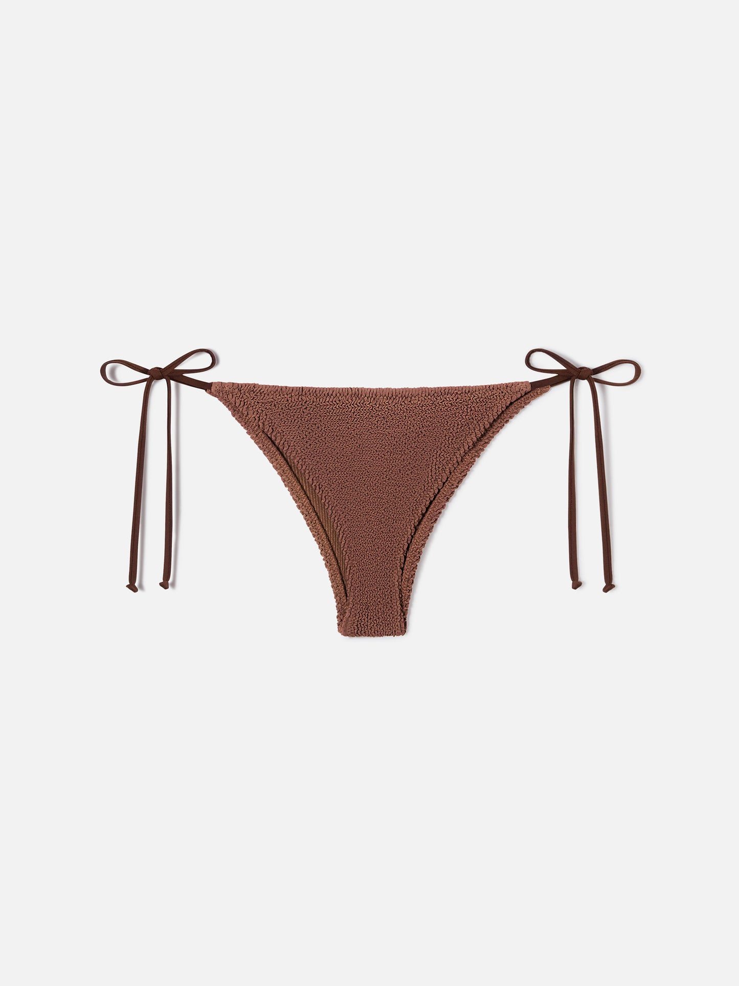 Bas de bikini brésilien Marielle en tissu froissé marron 