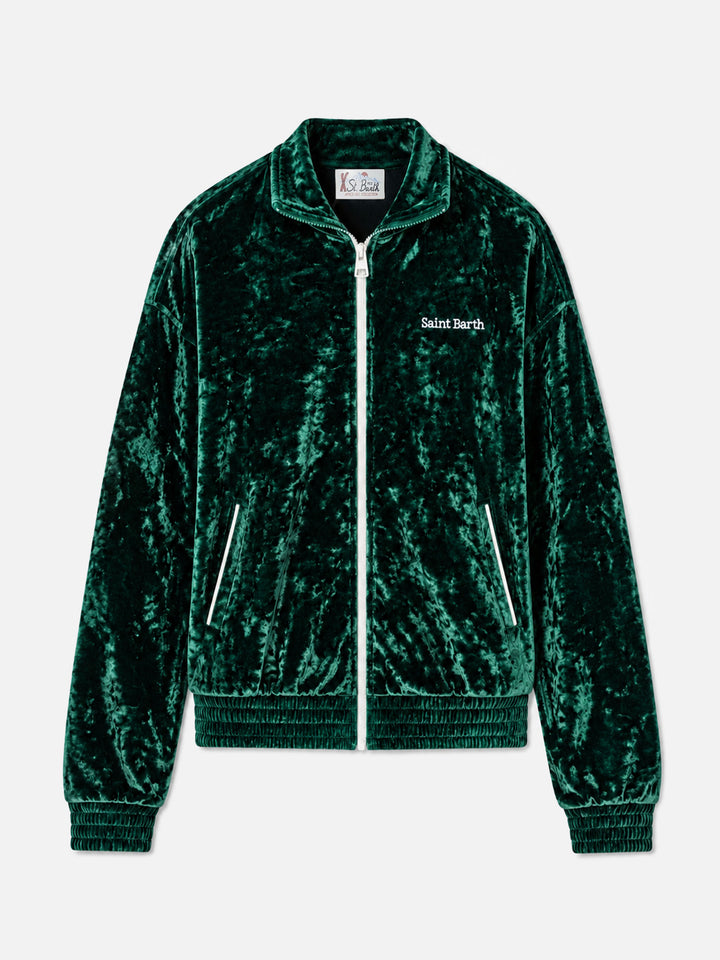 Miriam grünes Chenille-Sweatshirt mit Stickerei 