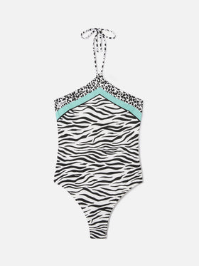 Meryem one-piece swimsuit with black zebra animal print